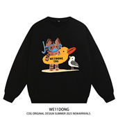 WE11DONE CDG美式 潮牌WELLDONE卡通印花男女重磅宽松加绒圆领卫衣