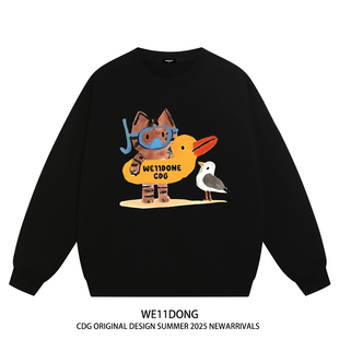 WE11DONE 潮牌WELLDONE卡通印花男女重磅宽松加绒圆领卫衣 CDG美式