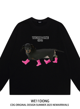 WE11DONE CDG赵露思同款腊肠狗狗可爱百搭宽松男女纯棉长袖t恤潮