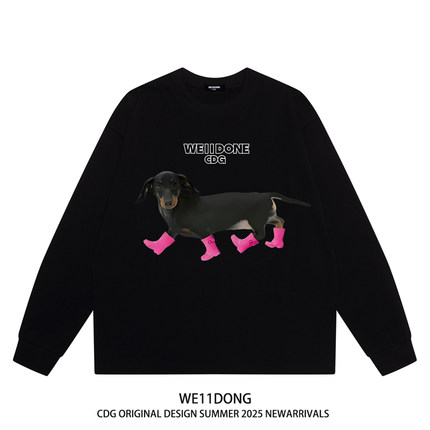 WE11DONE CDG赵露思同款腊肠狗狗可爱百搭宽松男女纯棉长袖t恤潮
