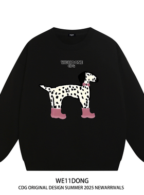 WE11DONE CDG小众潮牌斑点狗狗印花男女情侣宽松重磅加绒圆领卫衣
