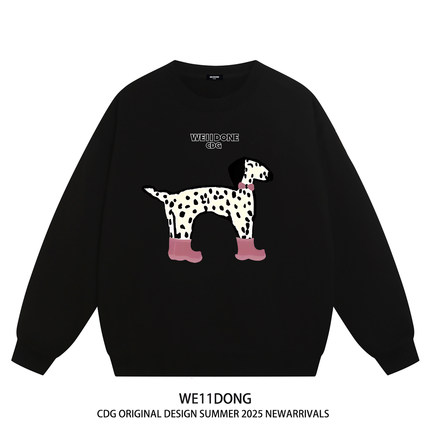 WE11DONE CDG小众潮牌斑点狗狗印花男女情侣宽松重磅加绒圆领卫衣