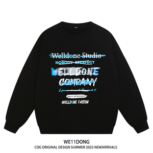 WE11DONE CDG美式潮牌涂鸦字母WELLDONE印花男女宽松加绒圆领卫衣