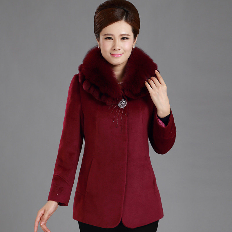 秋冬季狐狸毛领羊毛呢外套中老年妈妈装加肥加大码羊绒短款大衣女|msdalam kategori Butik wanita / wanita, wanita pertengahan umur - dari Buy2taobao.com untuk memberikan perkhidmatan ejen Taobao profesional membeli