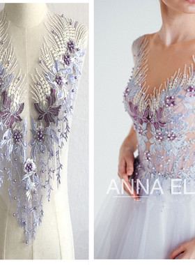 SASKIA刺绣花朵钉珠布贴补丁网纱蕾丝婚纱衣服装饰辅料手工缝DIY