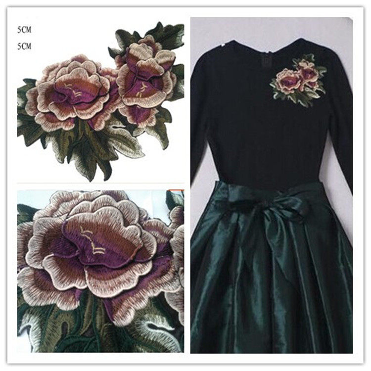 saskia立体牡丹花朵刺绣布贴补丁图案大号衣服裙装饰辅料手缝diy