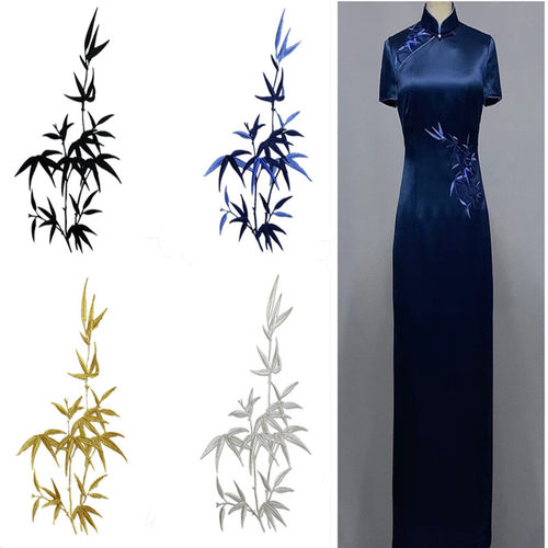竹叶花片刺绣布贴背胶