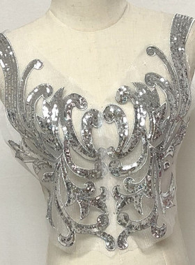 SASKIA银亮片刺绣布贴花朵一对网纱补丁舞蹈衣服装饰辅料手工DIY