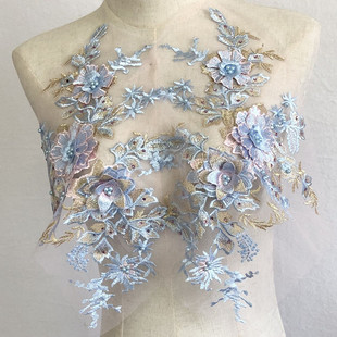 饰辅料手工DIY SASKIA立体钉珠熨钻刺绣布贴网纱绣花补丁衣礼服装