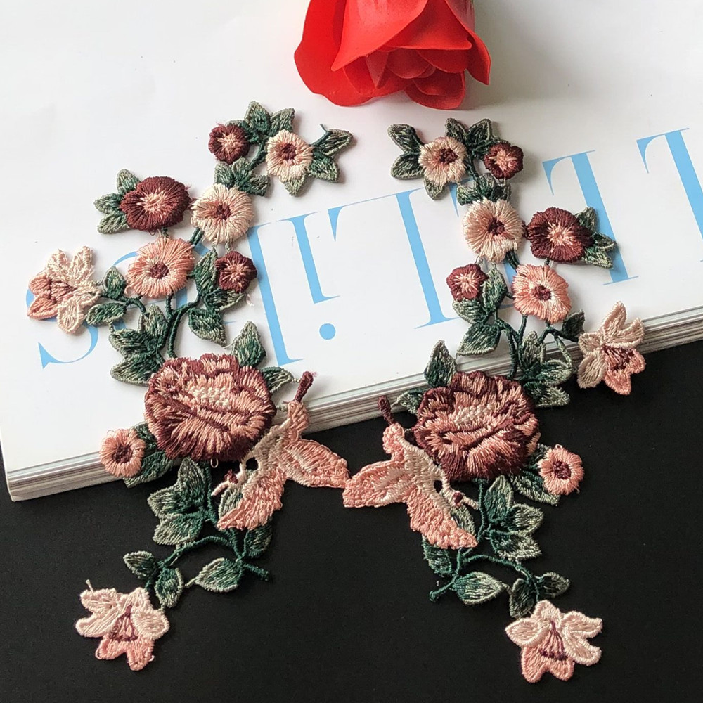 SASKIA刺绣贴花一对中国民族风布贴补丁衣服裙装饰辅料手工缝DIY