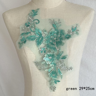 彩色亮片刺绣布贴网纱蕾丝大花朵补丁舞蹈衣服装 饰辅料手工缝DIY