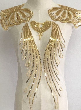 SASKIA金色亮片刺绣布贴舞蹈衣服装饰辅料补丁手工缝DIY一套五朵