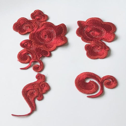 刺绣红色花朵祥云布贴辅料diy