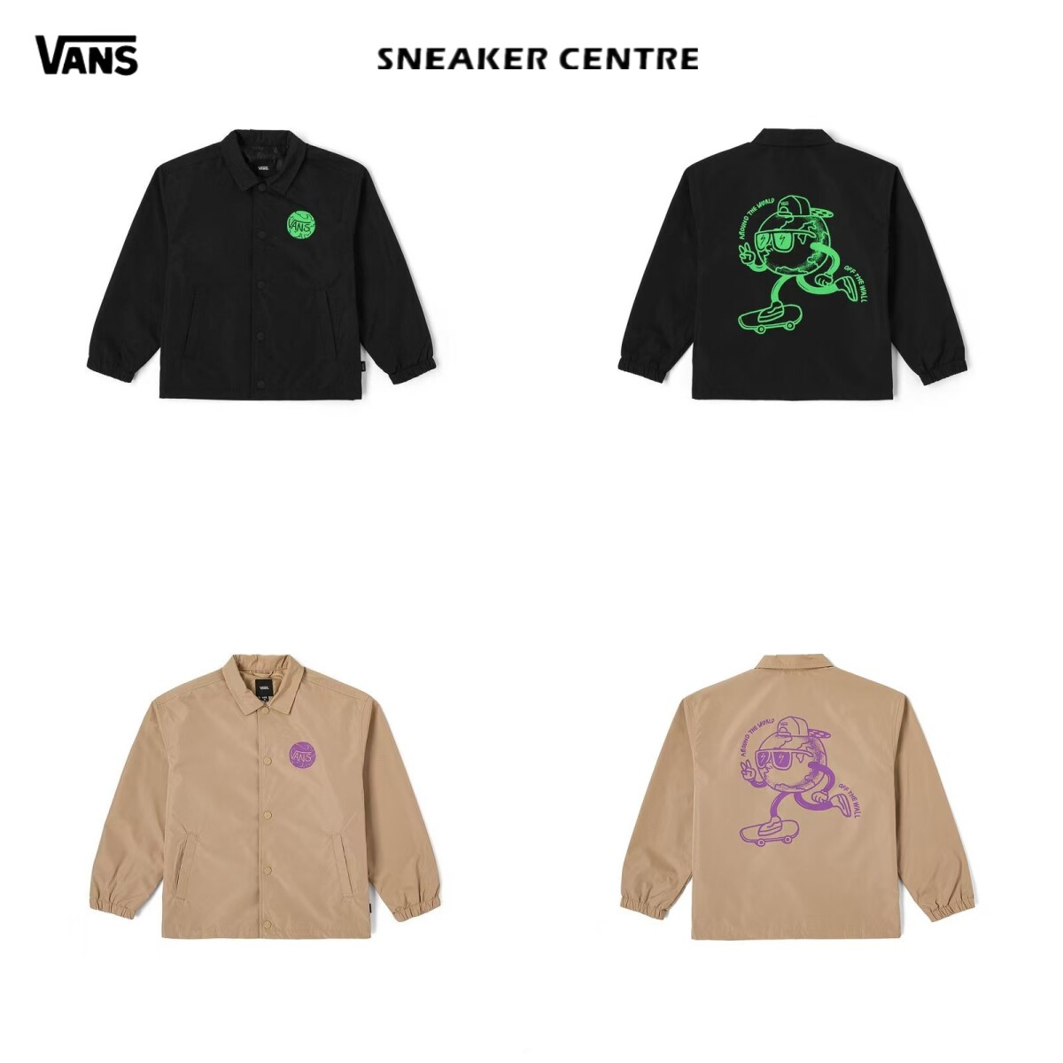 正品Vans范斯4-8岁儿童中大童印花单排扣宽松夹克滑板外套 黑色