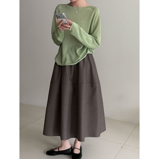 极简风高级感花苞半身裙女2026早春新款 松紧高腰遮胯显瘦A字伞裙