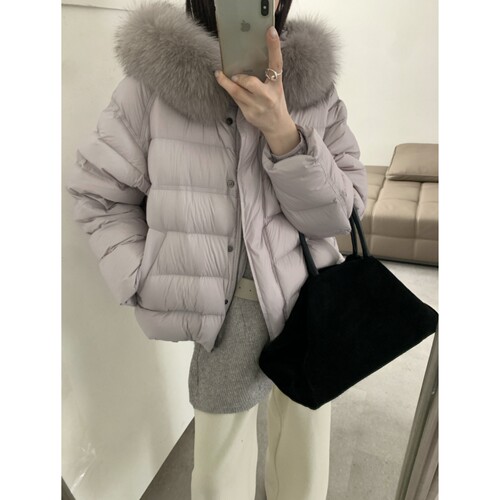 真狐狸毛领连帽排骨感泡芙羽绒服女短款2025冬季新款90白鸭绒外套
