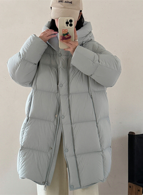 泡芙超轻无胆羽绒服女中长款2025新款冬季小个子90白鸭绒宽松外套