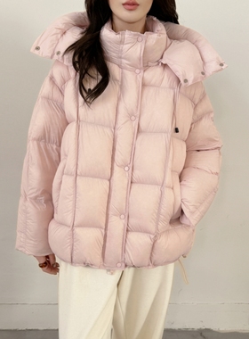 泡芙感超轻御寒羽绒服女中长款2025新款龟背面包服连帽90鸭绒外套