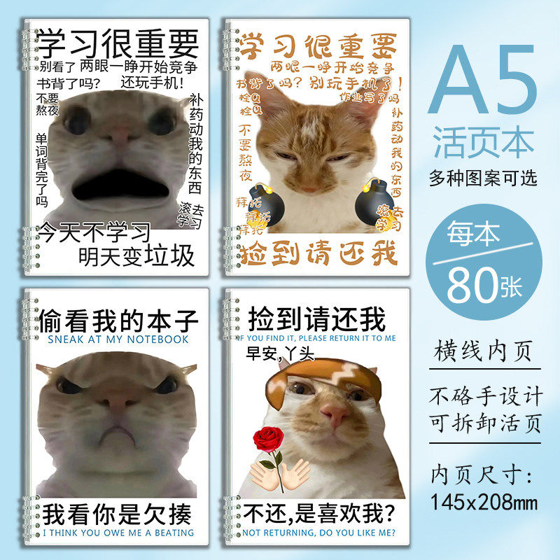 学生笔记本歪嘴小猫表情包搞怪沙雕朋友礼物抄写本日记本子恶趣味