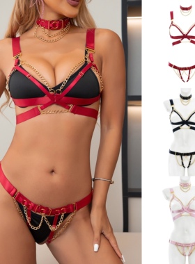 外贸出口镂空狂野链条 绑带 内衣分体套装 lingeries bdsm choker