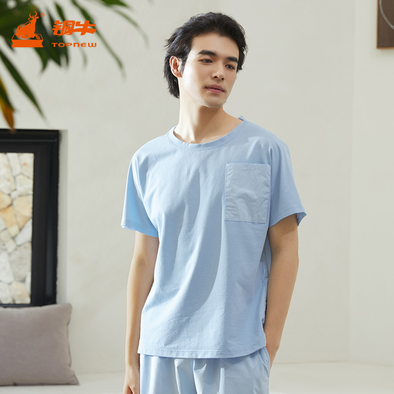 铜牛棉细纹圆领居家上装2022夏季