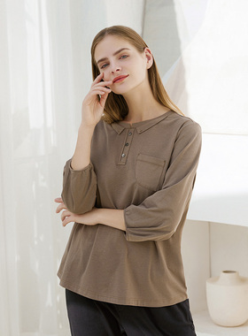 铜牛艾草滑爽棉七分袖休闲女衫 春夏宽松圆领T恤女VS213