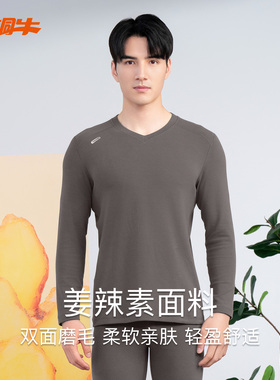 铜牛姜辣素生热绒V领男衫2025秋冬新款抗菌秋衣弹力男打底衫NS142