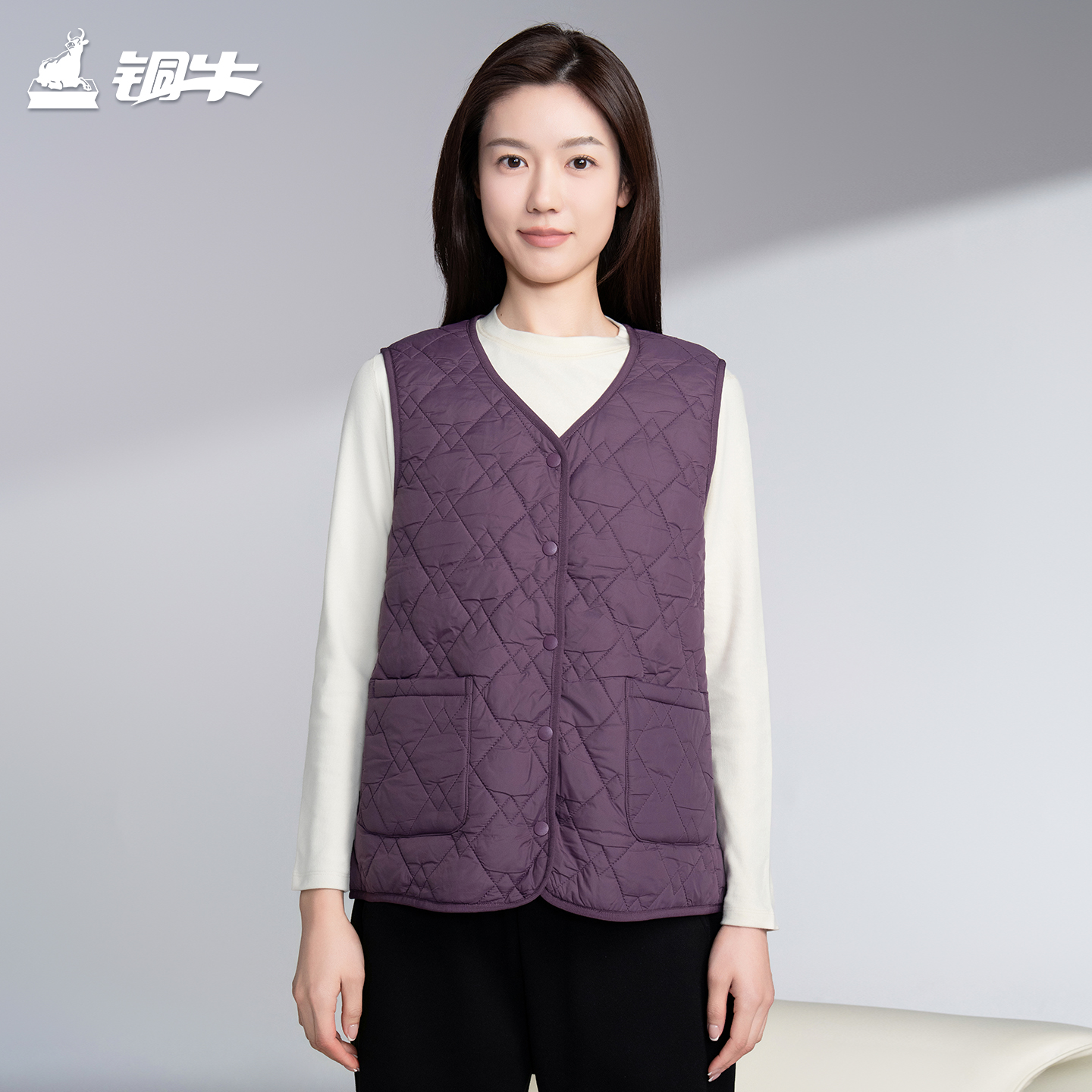 铜牛羊毛绗缝棉保暖女马甲 2025秋冬新款上衣女休闲棉服马甲VS346