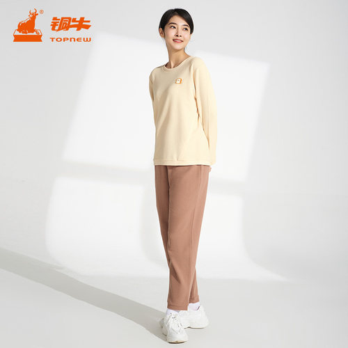 铜牛女柔弹格圆领家居女套