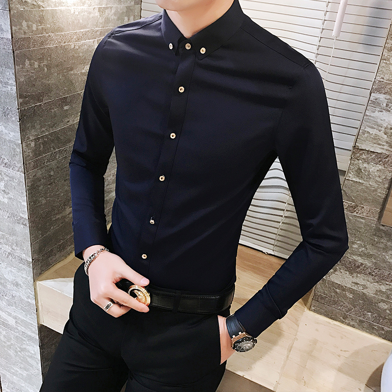 2018新款男士衬衫纯色休闲长袖衬衫八色入C14-P50