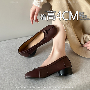 羊皮版复古分趾猪蹄粗跟单鞋女2026年新款气质一脚蹬高跟芭蕾舞鞋