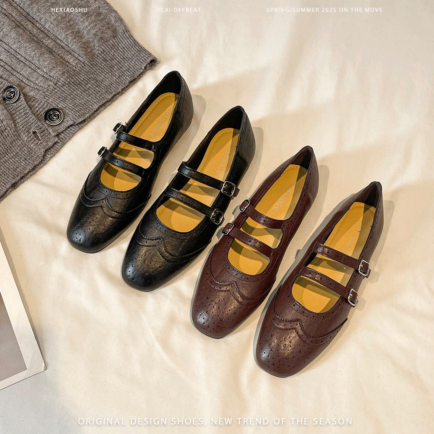 复古风双扣带方头玛丽珍鞋女2026年新款英伦风小皮鞋平底浅口单鞋,女鞋,浅口单鞋,淘宝优惠券,粉丝福利购,淘宝优惠卷