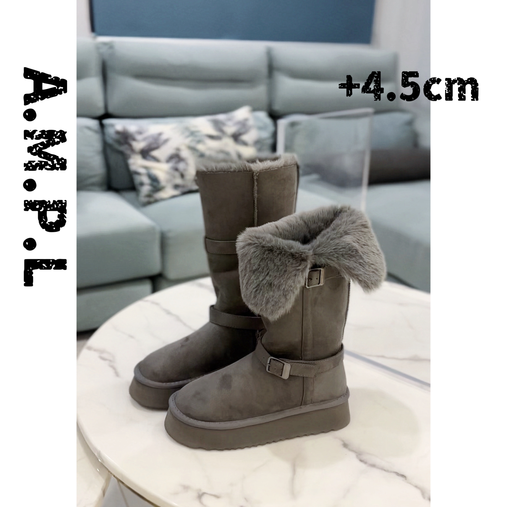 灰色雪地靴女新款羊毛厚底保暖