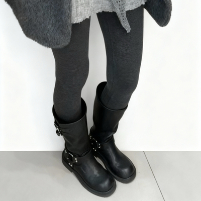 5cm内增高加绒粗腿女马丁靴