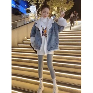牛仔外套港风小个子冬季加绒加厚女学生百搭上衣韩版宽松棉衣棉服