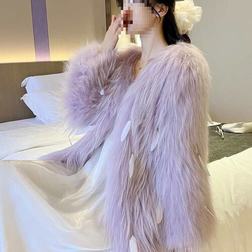 跨境新款皮草外套女冬季仿狐狸毛中长款羽毛流苏貉子毛毛大衣