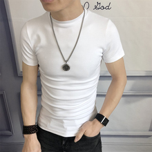 t恤男青年学生发型师黑色紧身T恤潮 纯色修身 半高领白色棉短袖 夏季