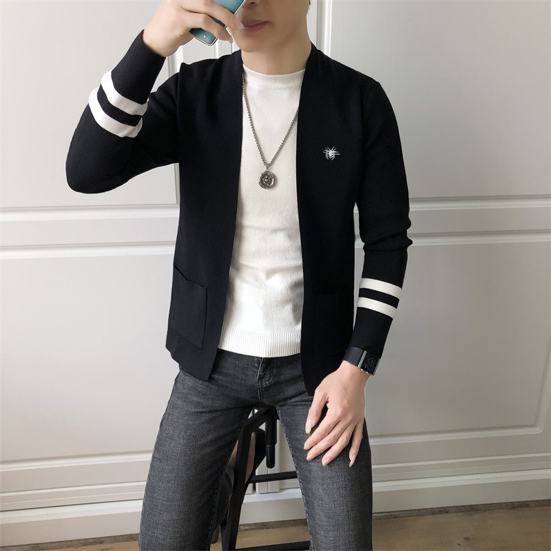 秋季新款男士长袖针织毛衣开衫小外套修身加厚冰丝线衣男装小风衣