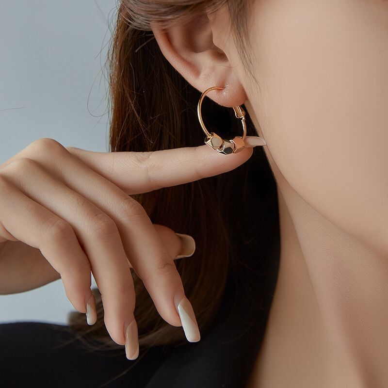 耳环2023年新款潮耳扣银针气质时尚耳圈彩金耳饰圆圈几何耳坠耳钉