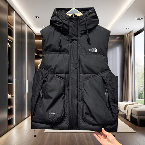 2025冬季新款男士羽绒马甲连帽加厚潮白鸭绒马夹情侣保暖坎肩外套