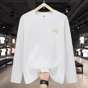 秋冬鸟家长袖男士圆领T恤320g纯棉美式重磅双纱精梳棉情侣打底衫