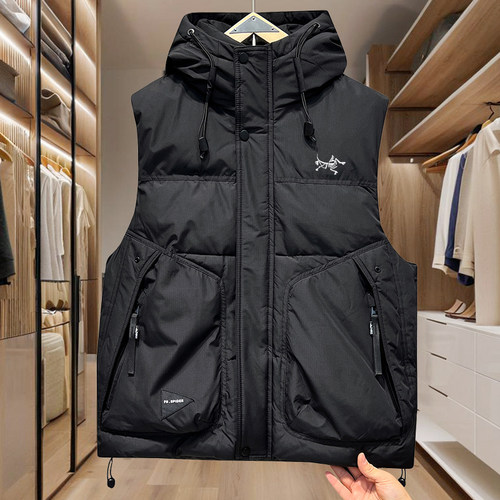 2025冬季鸟家男士羽绒马甲连帽加厚潮白鸭绒马夹情侣保暖坎肩外套