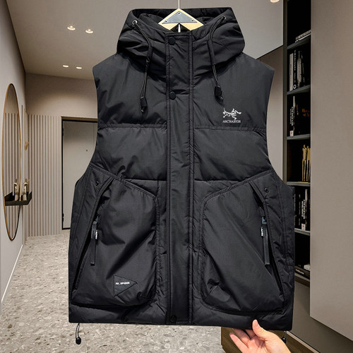 2025冬季鸟家男士羽绒马甲连帽加厚潮白鸭绒马夹情侣保暖坎肩外套