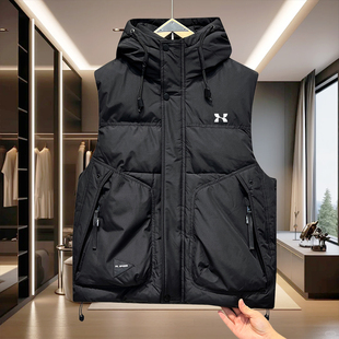 羽绒马甲连帽加厚潮情侣马夹保暖白鸭绒坎肩外套 男士 2025冬季 新款
