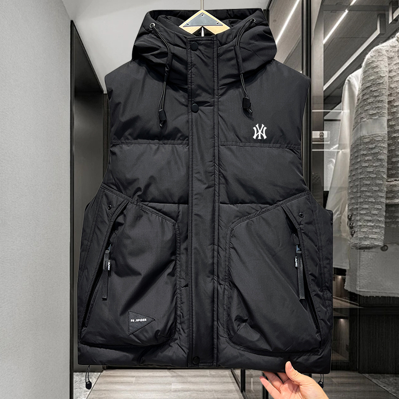 2025冬季新款男士羽绒马甲连帽加厚潮白鸭绒马夹情侣保暖坎肩外套