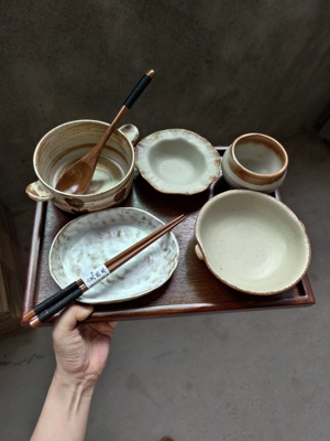 氛围感餐具 手绘郁金香一人食餐具月子餐打卡轻食减脂分餐制碗盘