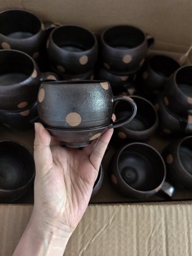 LLHOME 手作波点杯咖啡杯马克杯水杯粉色波点杯子拉花杯子