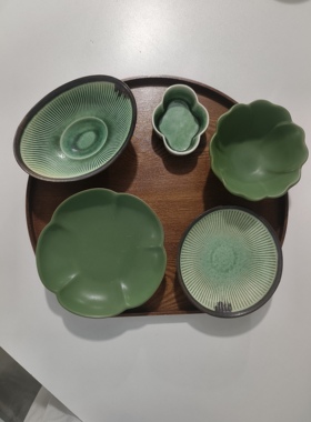 绿色森林 新搭配 景德镇手绘釉下彩餐具套装一人食餐具套装碗盘碟