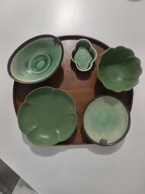 绿色森林 新搭配 景德镇手绘釉下彩餐具套装一人食餐具套装碗盘碟