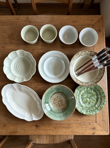 LLHOME  青梧 2-4人食餐具景德镇粗陶新中式绿色系家用碗盘米饭碗